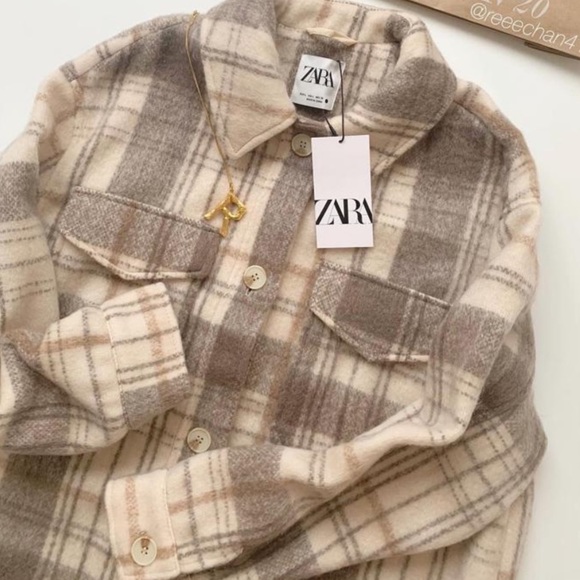 Zara Neutral Plaid Shacket - Picture 2 of 4